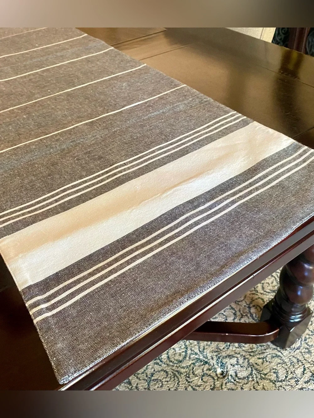 Gray And White Striped Table Runner, 100% Cotton Contemporary Table Linen